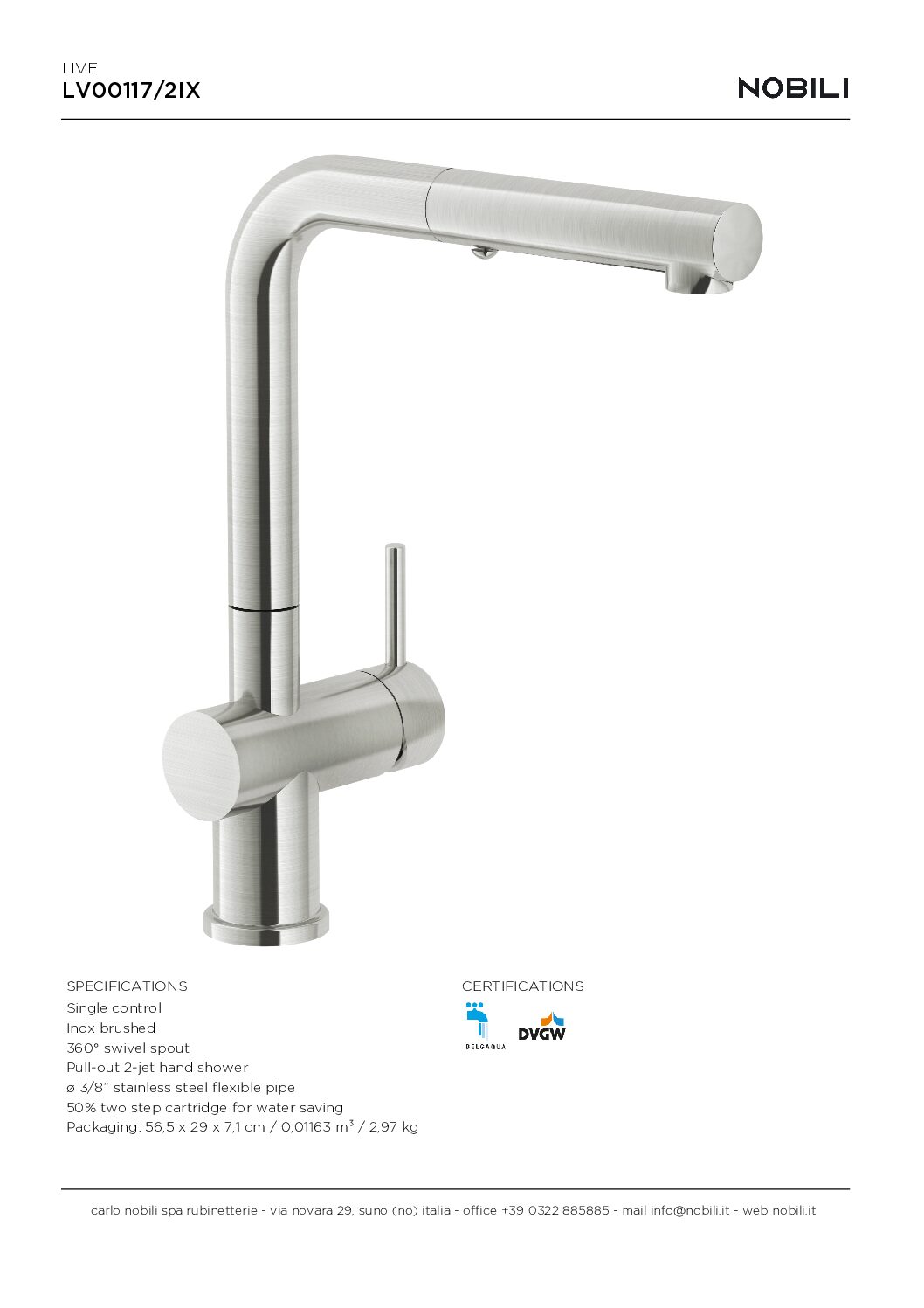 LO 117-2IX ברז קפיצי נשלף למטבח מזלף 2 מצבים עם מחסנית לחיסכון מים  איטלקי מנירוסטה  NOBILI